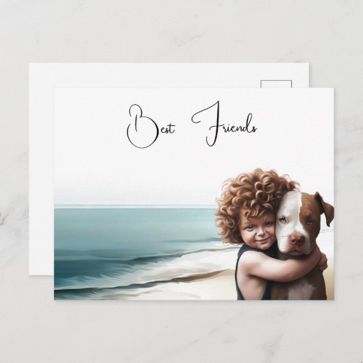 (犬)スタッフォードピットブル&ボーイキープサクハガードアート ポストカード (正面/裏面)