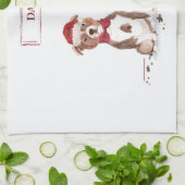 (犬)スタッフォードブルテリアおもしろいクリスマスドッグ キッチンタオル (折り畳み)