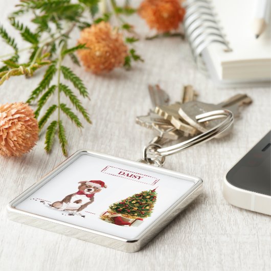 （犬）スタッフォードブルテリアおもしろいクリスマスドッグ キーホルダー (側面)