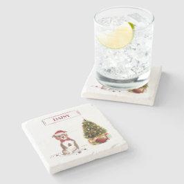 （犬）スタッフォードブルテリアおもしろいクリスマスドッグ ストーンコースター