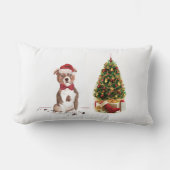 (犬)スタッフォードブルテリアおもしろいクリスマスドッグ ランバークッション (正面)