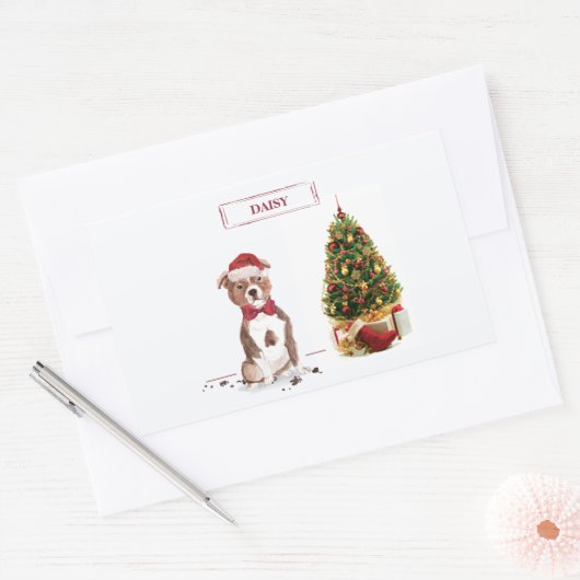 （犬）スタッフォードブルテリアおもしろいクリスマスドッグ 長方形シール (封筒)