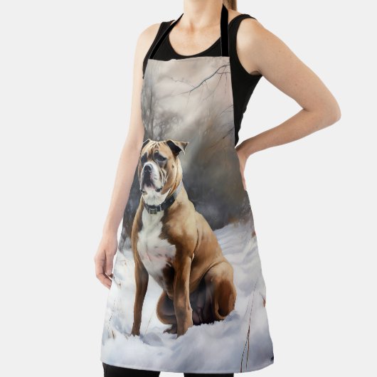 (犬)スタッフォードブルテリアそれを雪のクリスマスに任せる エプロン (インサイチュ)