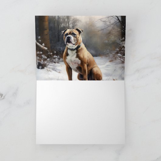 (犬)スタッフォードブルテリアそれを雪のクリスマスに任せる カード (内部)