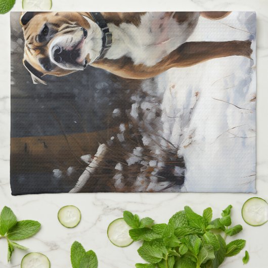 (犬)スタッフォードブルテリアそれを雪のクリスマスに任せる キッチンタオル (折り畳み)