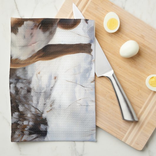 (犬)スタッフォードブルテリアそれを雪のクリスマスに任せる キッチンタオル (四つ折り)