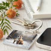 (犬)スタッフォードブルテリアそれを雪のクリスマスに任せる キーホルダー (正面右)