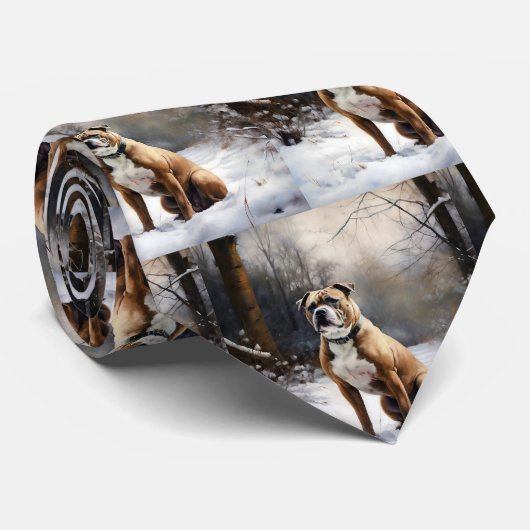 （犬）スタッフォードブルテリアそれを雪のクリスマスに任せる ネクタイ (ロール)