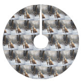 (犬)スタッフォードブルテリアそれを雪のクリスマスに任せる ブラッシュドポリエステルツリースカート (正面)