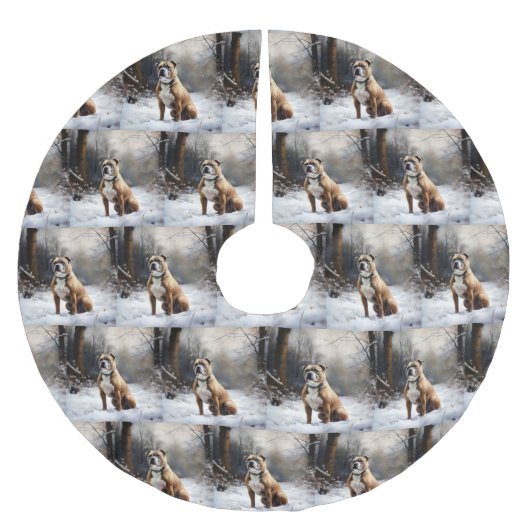 (犬)スタッフォードブルテリアそれを雪のクリスマスに任せる ブラッシュドポリエステルツリースカート (正面)