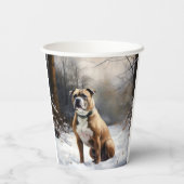 （犬）スタッフォードブルテリアそれを雪のクリスマスに任せる 紙コップ (裏面)