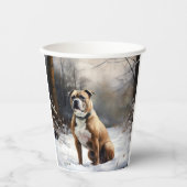 （犬）スタッフォードブルテリアそれを雪のクリスマスに任せる 紙コップ (正面)