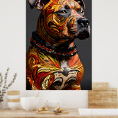 （犬）スタッフォードブルテリアの戦士の服装 ポスター (キッチン)