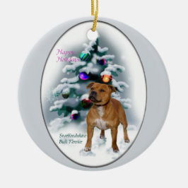 (犬)スタッフォードブルテリアクリスマスギフト セラミックオーナメント
