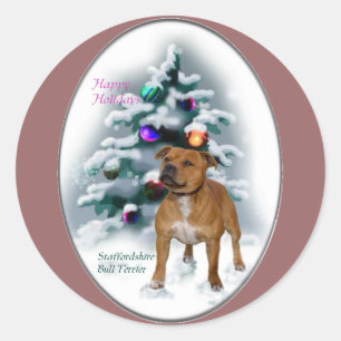 (犬)スタッフォードブルテリアクリスマスギフト ラウンドシール