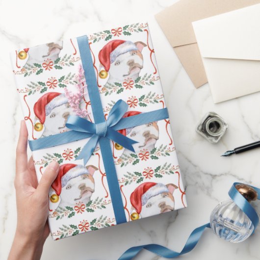 （犬）スタッフォードブルテリアクリスマスドッグ ラッピングペーパー (ギフト)
