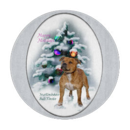 (犬)スタッフォードブルテリアクリスマス カッティングボード