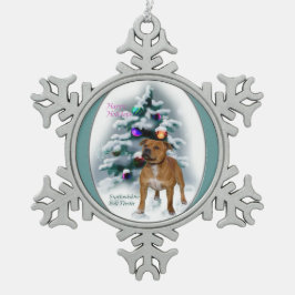 (犬)スタッフォードブルテリアクリスマス スノーフレークピューターオーナメント
