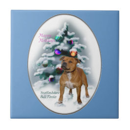 (犬)スタッフォードブルテリアクリスマス タイル
