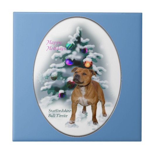 (犬)スタッフォードブルテリアクリスマス タイル (正面)