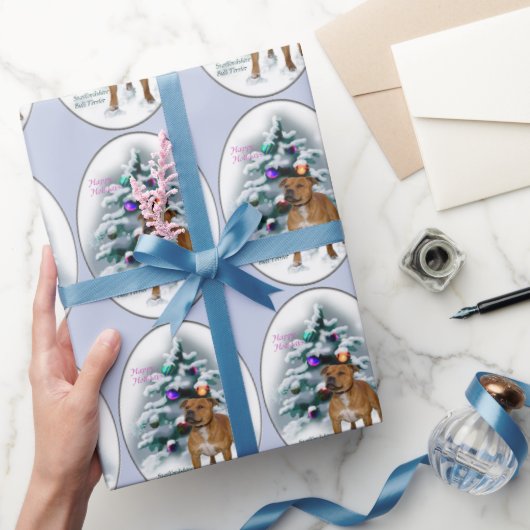（犬）スタッフォードブルテリアクリスマス ラッピングペーパー (ギフト)