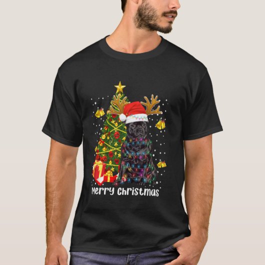 （犬）スタッフォードブルテリアサンタクリスマスツリーリー Tシャツ (正面)