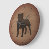 （犬）スタッフォードブルテリアシルエット素朴スタイル ラージ壁時計 (傾斜)