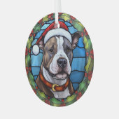 （犬）スタッフォードブルテリアステンドグラスのクリスマス ガラスオーナメント (正面左)