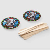 （犬）スタッフォードブルテリアステンドグラスのクリスマス ハンドファン (組立なし)