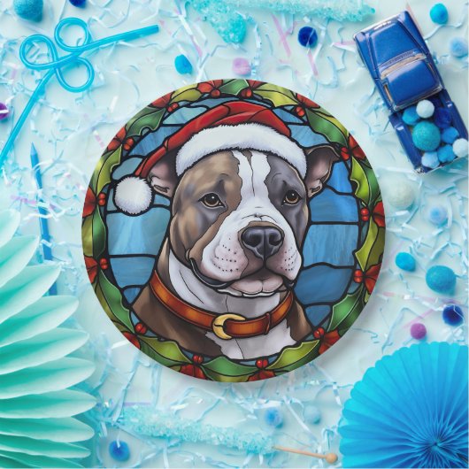 （犬）スタッフォードブルテリアステンドグラスのクリスマス ペーパープレート (パーティー)