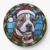 （犬）スタッフォードブルテリアステンドグラスのクリスマス ペーパープレート (正面)