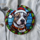 (犬)スタッフォードブルテリアステンドグラスのクリスマス 缶バッジ (インサイチュ)