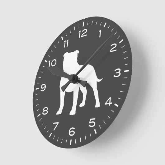 (犬)スタッフォードブルテリアドッグシルエットスタフィー ラウンド壁時計 (傾斜)