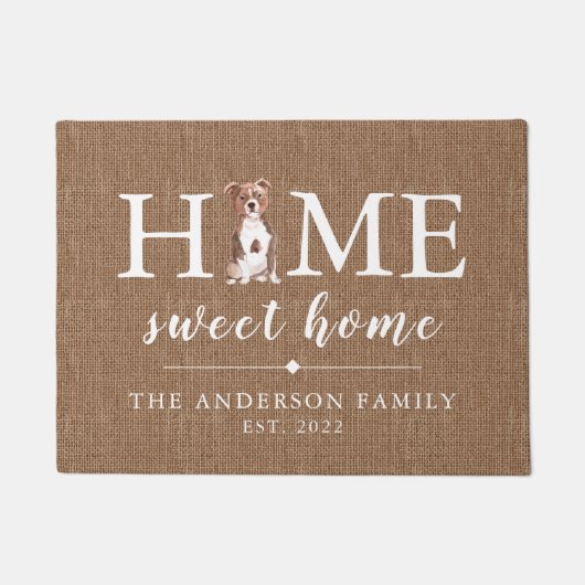 （犬）スタッフォードブルテリアホームスウィートホームドormat ドアマット (正面)