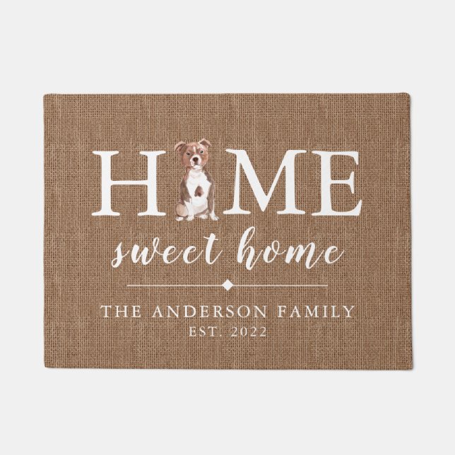 （犬）スタッフォードブルテリアホームスウィートホームドormat ドアマット (正面)