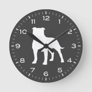 (犬)スタッフォードブルテリア犬シルエットスタッフ ラウンド壁時計