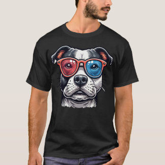（犬）スタッフォードブルドッグ眼鏡アーポップ・アートのトスタイル Tシャツ