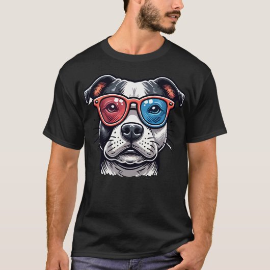 （犬）スタッフォードブルドッグ眼鏡アーポップ・アートのトスタイル Tシャツ (正面)