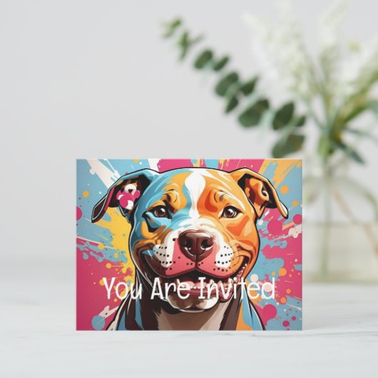（犬）スタッフォード誕生日 インビテーションポストカード (スタンド正面)