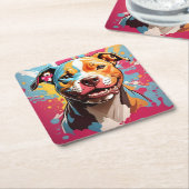 （犬）スタッフォード誕生日 スクエアペーパーコースター (アングル)