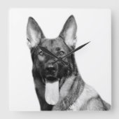 犬:ドイツの羊飼い動物のペット写真白黒 スクエア壁時計 (正面)