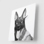 犬:ドイツの羊飼い動物のペット写真白黒 スクエア壁時計 (傾斜)