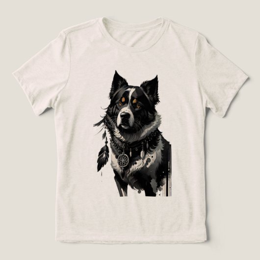 犬、ドリームキャッチャー、アミュレット、タリスマン。 トライブレンドTシャツ (デザイン正面)