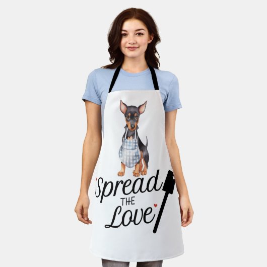 （犬）ドーベルマン・ピンシェルが愛を広める エプロン (着用した状態)