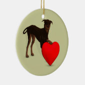 (犬)ドーベルマン・ピンシェルとハート セラミックオーナメント (右)