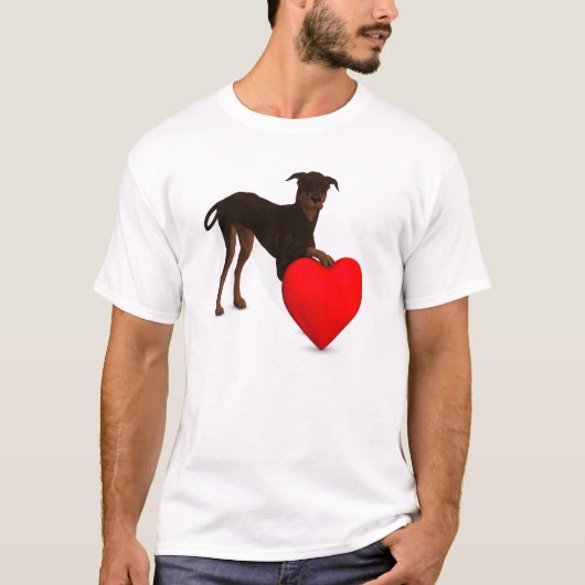 (犬)ドーベルマン・ピンシェルとハート Tシャツ (正面)