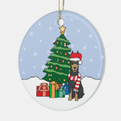 (犬)ドーベルマン・ピンシェルのクリスマスのオーナメント セラミックオーナメント (左)