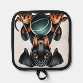 (犬)ドーベルマン・ピンシェルの子犬がボールを持つ 鍋敷き (正面)