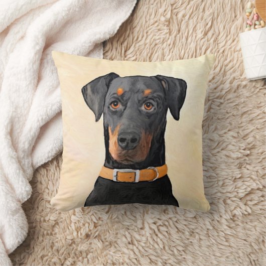 (犬)ドーベルマン・ピンシェルの絵画オリジナル クッション (ブランケット)