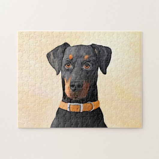 (犬)ドーベルマン・ピンシェルの絵画オリジナル ジグソーパズル (横)